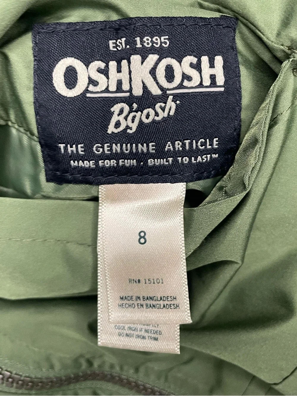 Osh Kosh Reversible Green/Gray Hooded Zip-Up Fleece/Windbreaker Jacket-Kids 8